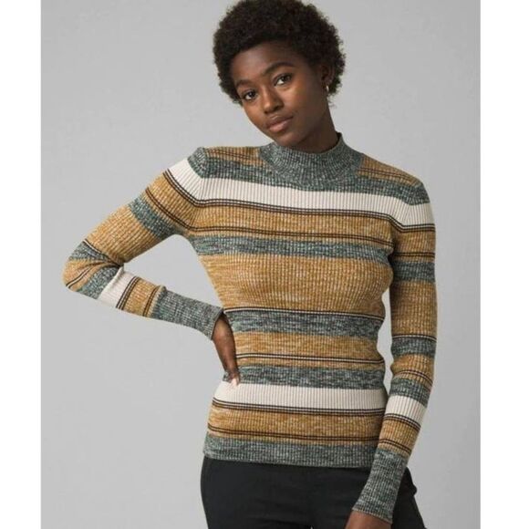 Prana Acadia Ribbed Mock Neck Sweater Striped Size S - Picture 1 of 12